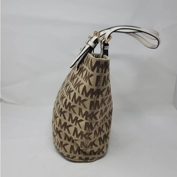 Michael Kors Signature Logo Large Canvas Tan Brown Shoulder Tote Bag Purse - Picture 4 of 8